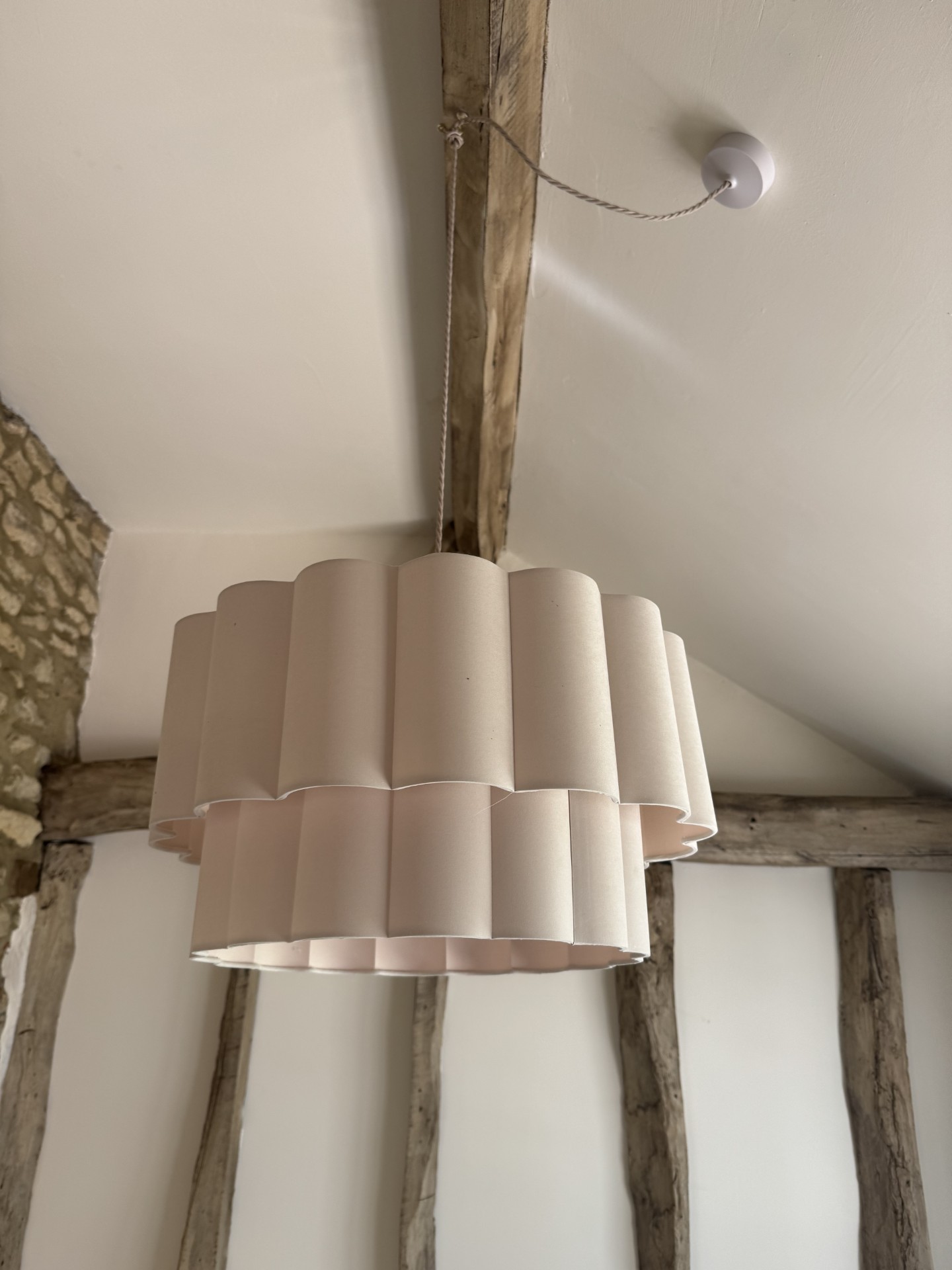 Pendant light installation on exposed beam