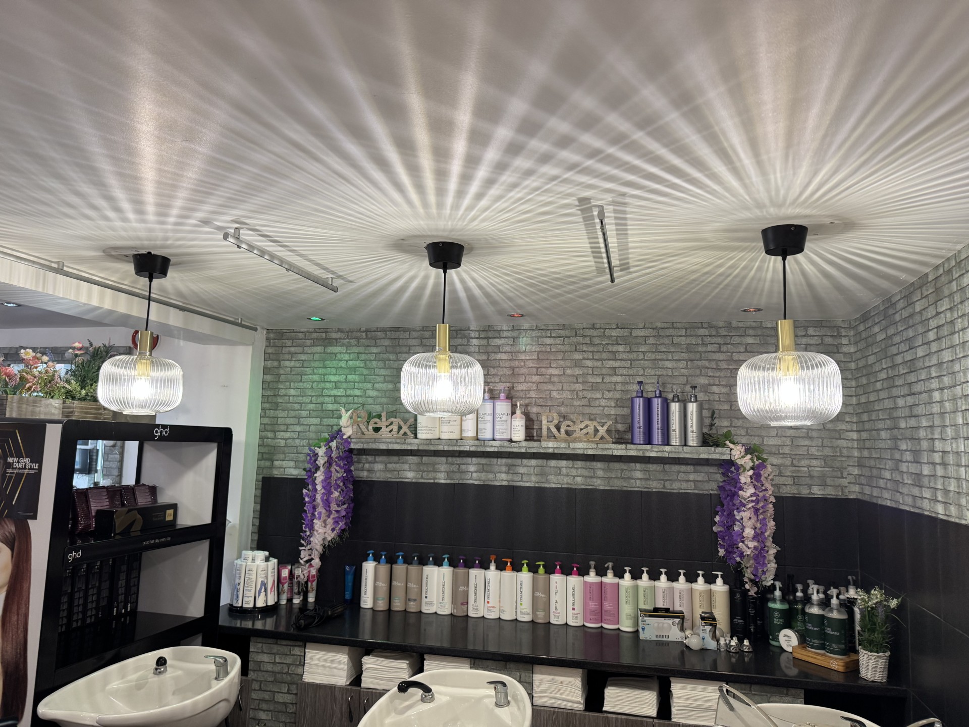 Salon pendant lighting installation